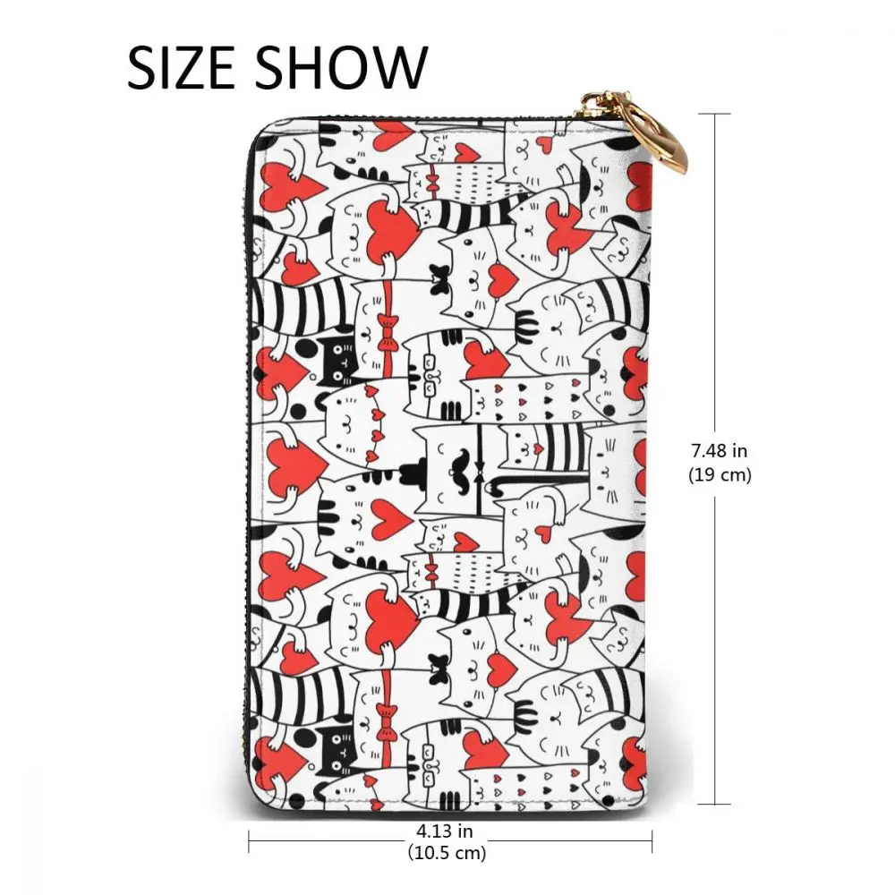 

Fashion Leather Wallet Black White Cats Holding Hearts Long Zipper Wallet Clutch Bag Purse for Woman Man Girls Boys