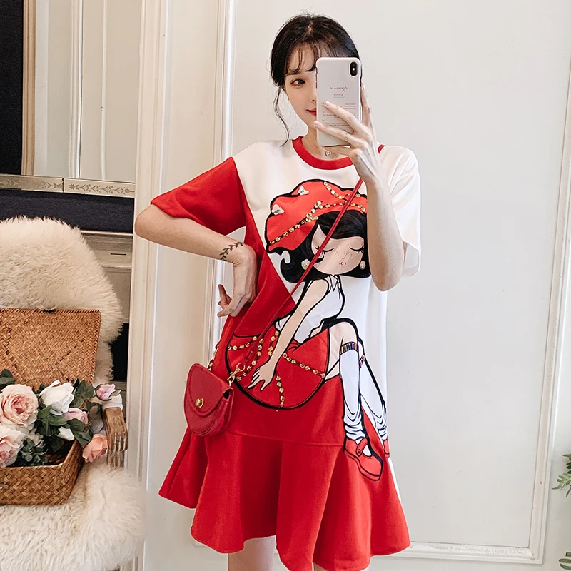 Женское Повседневное платье с мультяшным принтом подиумная футболка блестками