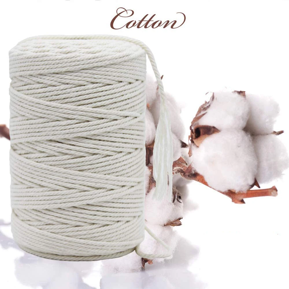 3 мм 10 бежевый хлопковый шнур Плетеный Круглый Веревка макраме из натурального