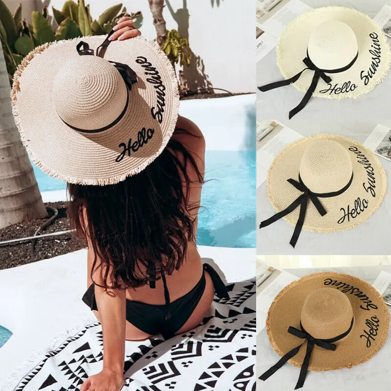 

Fashion Ladies Women´s Wide Edge Summer Beach Straw Hat With Letters Printed