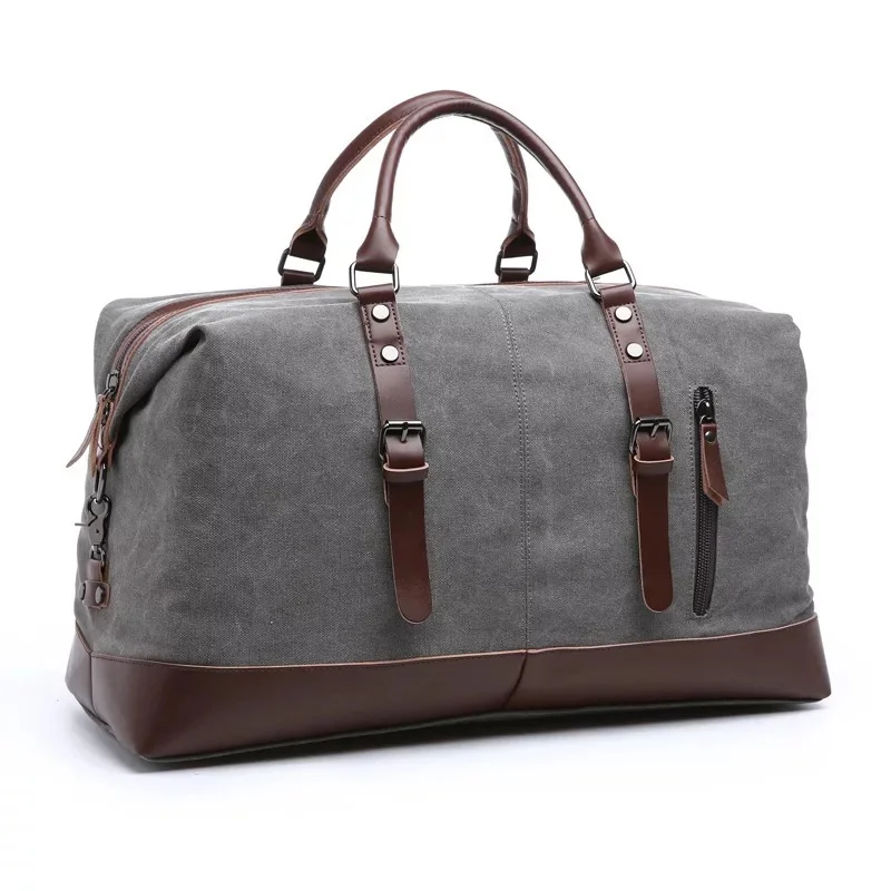 Men's Canvas+Genuine Leather Travel Bag Carry on Luggage Bags Male Duffel Bags Travel Tote Large Weekend Overnight Messenger Bag