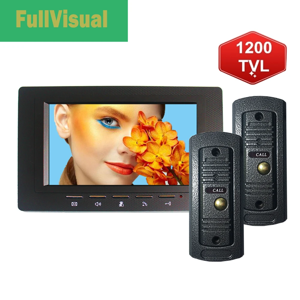 Fullvisual 7 Inch Video Deurtelefoon Camera Bedrade Deurbel Intercom Systeem Unlock Talk 1200TVL Dag Nachtzicht Ir Led