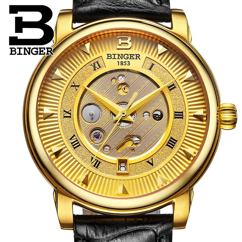 Роскошные Механические часы BINGER лучшие Брендовые мужские автоматические