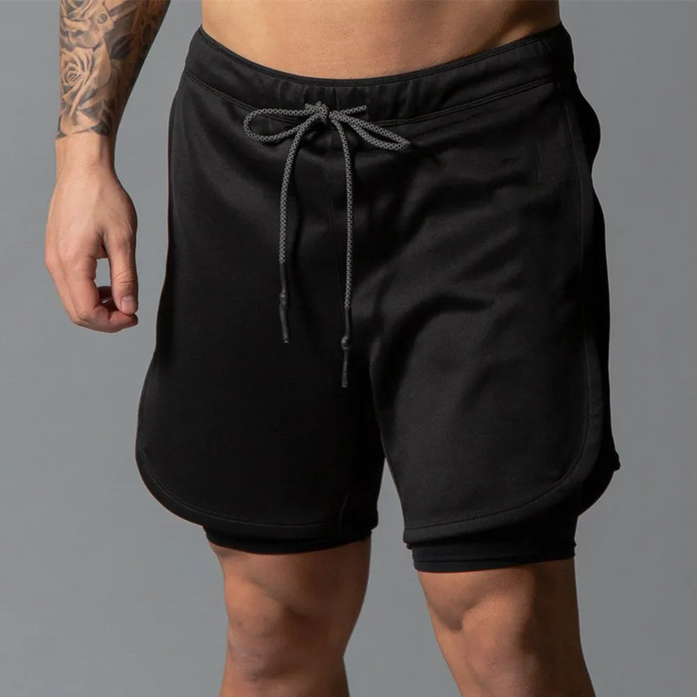 Шорты мужские двухслойные быстросохнущие спортивные Бермуды для фитнеса и