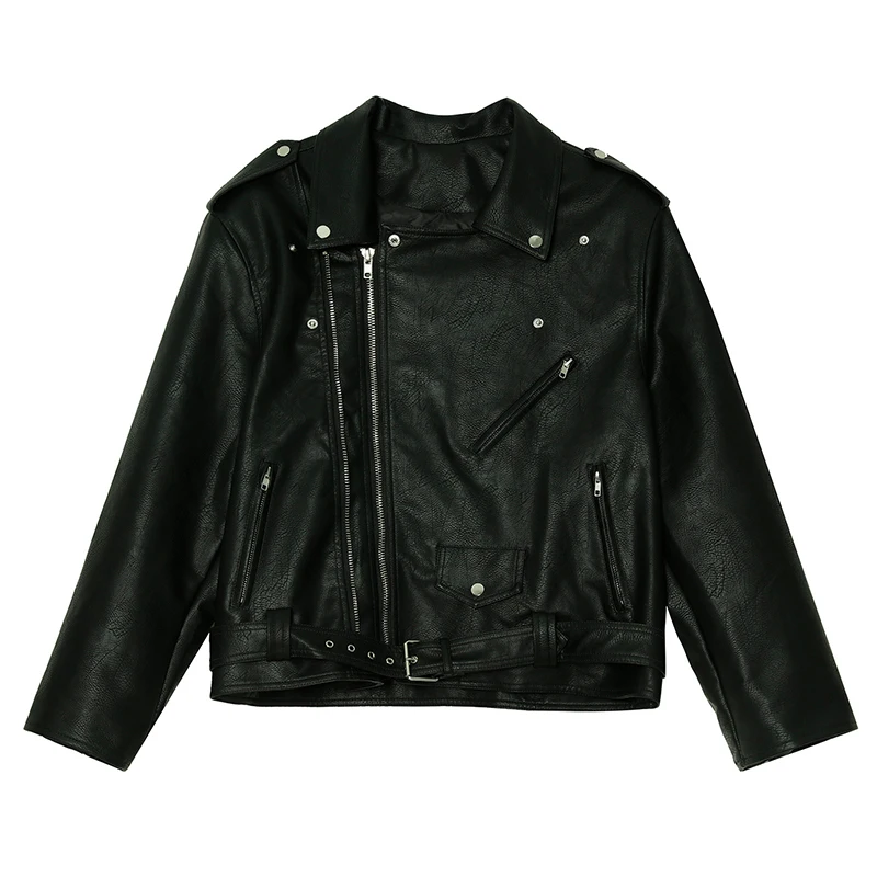 

IEFB Men's Clothing 2021 Autumn New Korean Streetwear PU Leather Jackets Loose Handsome Solid Color Leather Short Coat 9Y6429