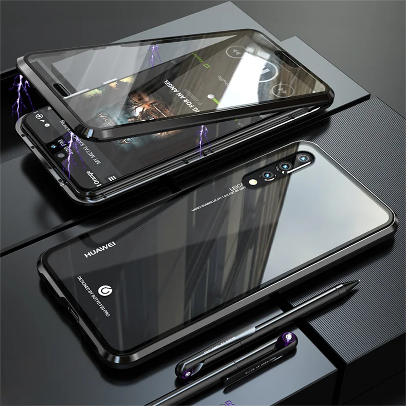 Роскошный магнитный металлический бампер чехол для Huawei P20 Pro с полным покрытием