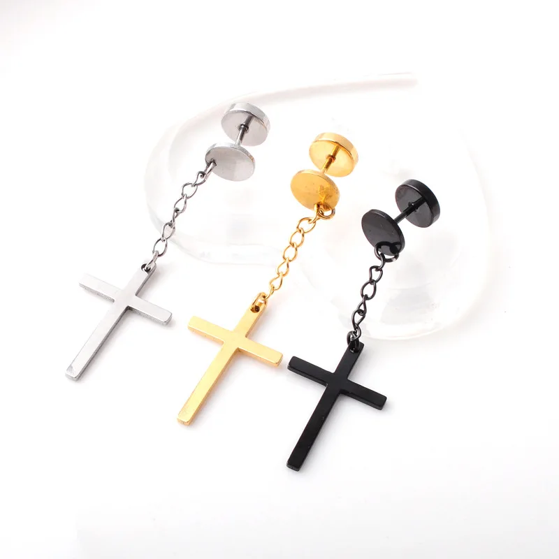 Stainless Steel Cross Stud Earrings Tassel For Women Men Fashion Hip Hop Ear Rings Piercing Jewelry Gifts | Украшения и