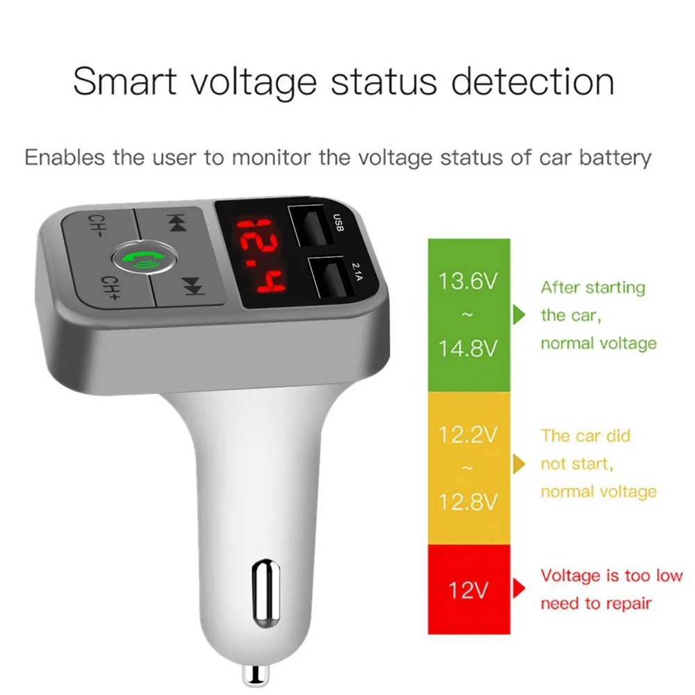 Автомобильное зарядное устройство с дисплеем напряжения Bluetooth MP3 плеер
