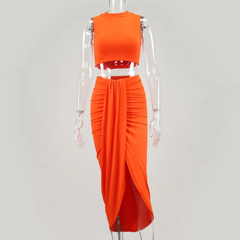 

WJFZQM party sexy 2 piece set women summer outfits for women twist side split long skirts matching sets club two piece outfits