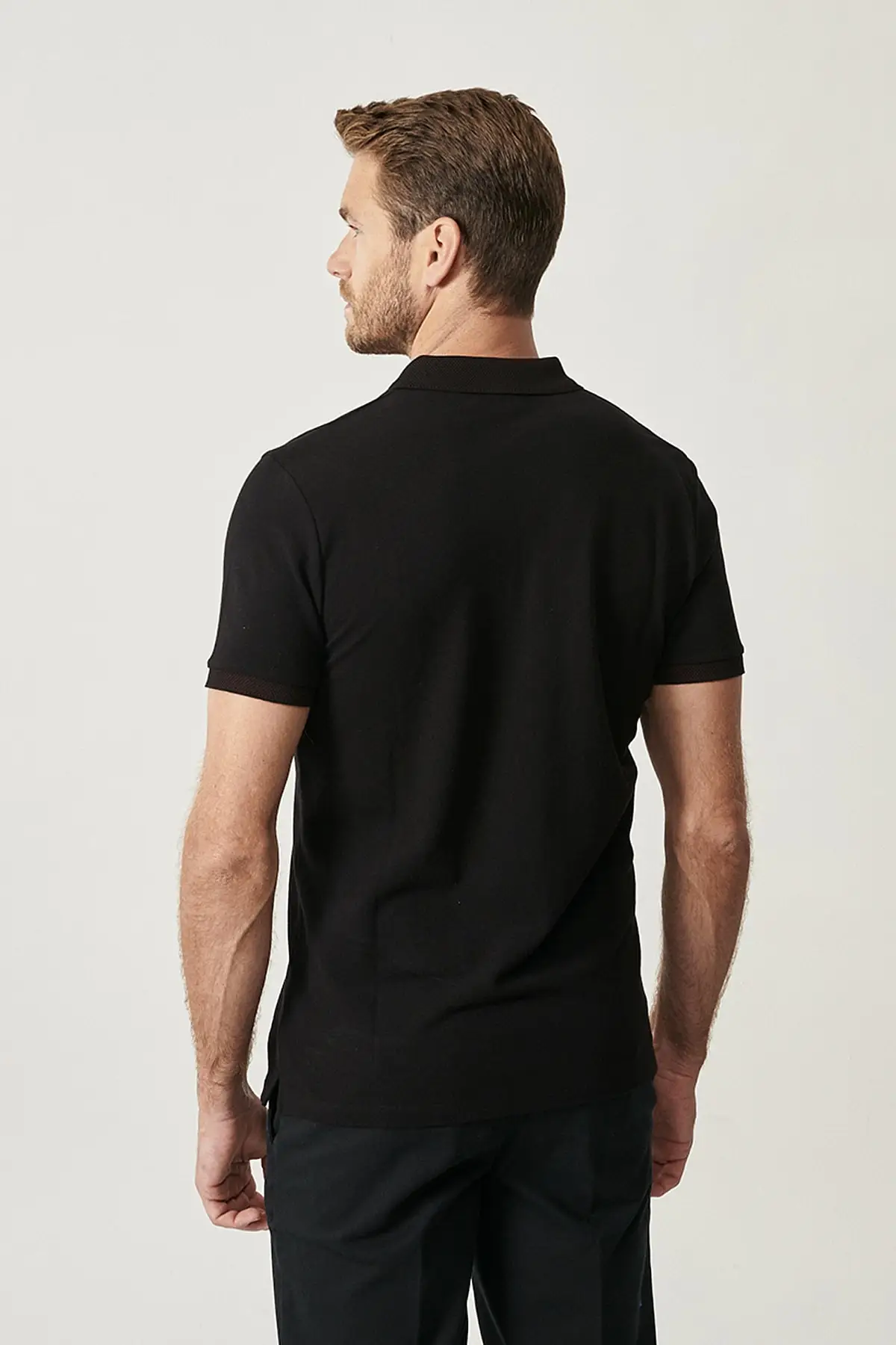 

Black Polo Collar Slim Fit Slim Fit 100% Cotton Plain T-Shirt Without Pockets comfortable weaving modern design