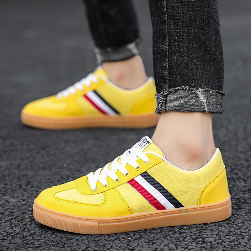 

2022 New Arrival Yellow Men's Board Shoes Big Size 46 Leather Designer Sneakers Men Low Flat Skateboard Shoes Men basket homme