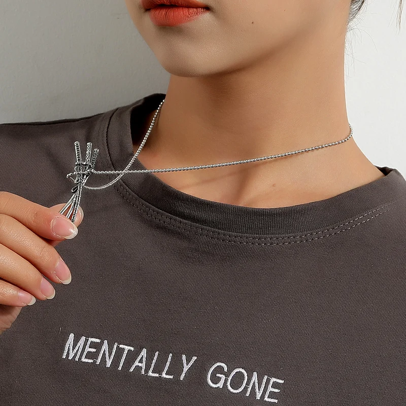 

Vintage Punk Choker Sword Pendant Chain Silver Color Hip Hop Necklace for Women Fashion Jewelry Gift