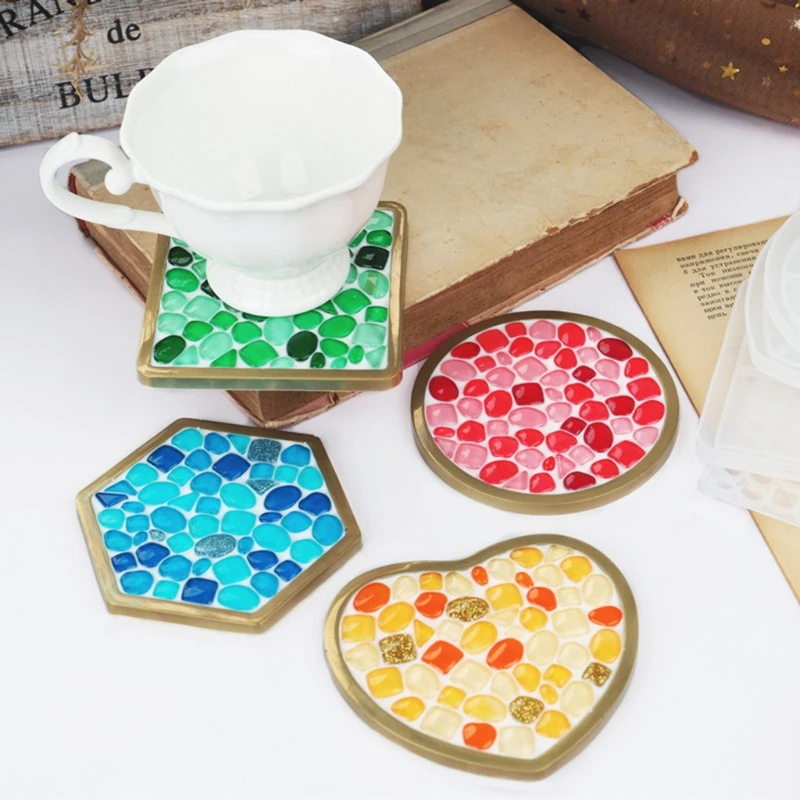 

5 Pcs Handmade Mosaic-Coasters for Drinks Resin Casting Molds DIY Round Mosaic-Stone Coaster Silicone Resin Mold Craft Tools