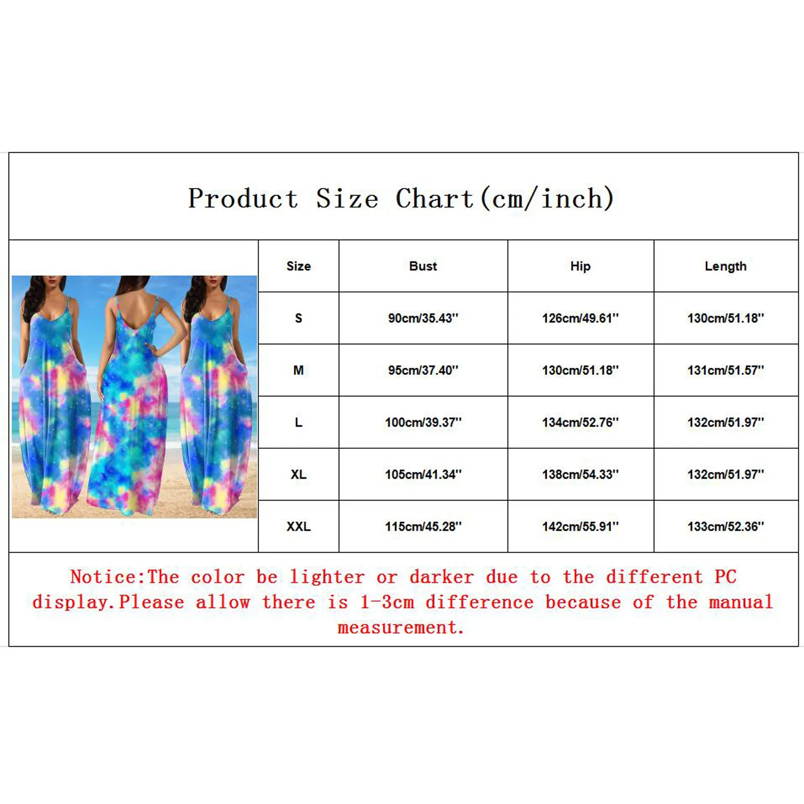 

Tie-dye Print Women's Long Maxi Dress Sexy Sleeveless Summer Party Cami Dress With Pockets U Neck Spaghetti Strap Mini Dress