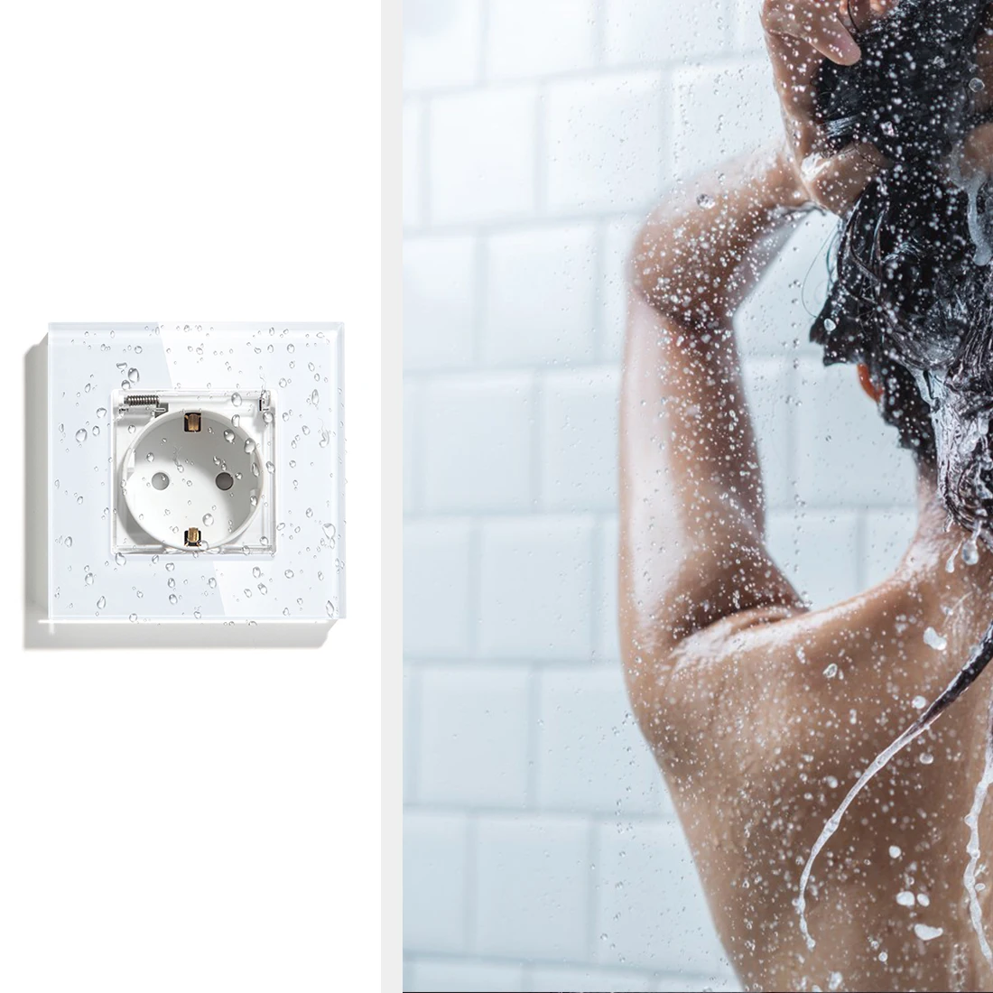 

BSEED Waterproof Europe Standard Wall Socket Single Crystal Mirror Glass Panel Electrical Outlet White Black Golden 110V 250V