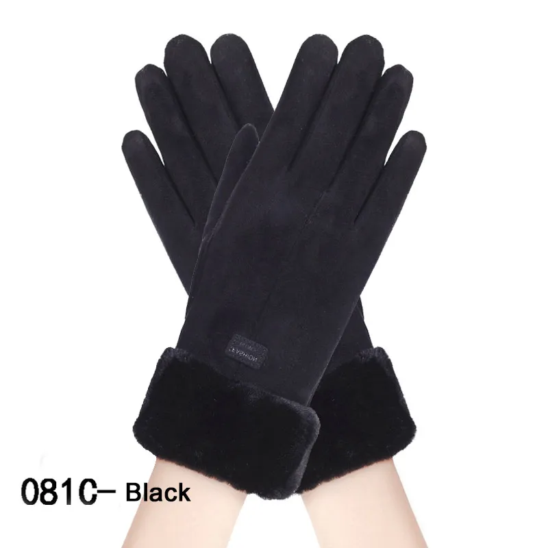 New Winter Female Lace Warm Cashmere Three Ribs Cute Mittens Double Thick Plush Wrist Women Touch Screen Driving Gloves