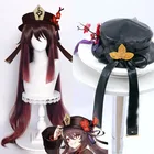 Новый аниме Genshin воздействия Ху Тао парик Косплэй шляпа ПУ Кепка Головные уборы Хэллоуина Рождественский Костюм Опора парик Косплэй на один размер больше