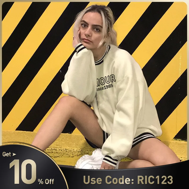 

Unisex Sweatshirt White Thick Plush Winter Tops 2021 New O-neck Casual High Quality Letter Embroidery Streetwear Loose Hoodies