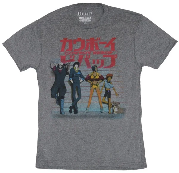 

Cowboy Beebop Mens T-Shirt - Cast Lineup Under Japanese Caharacters