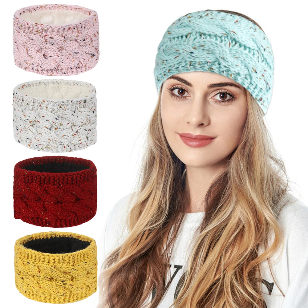 Зимняя теплая вязаная повязка на голову тюрбан для женщин крючком гетры девочек