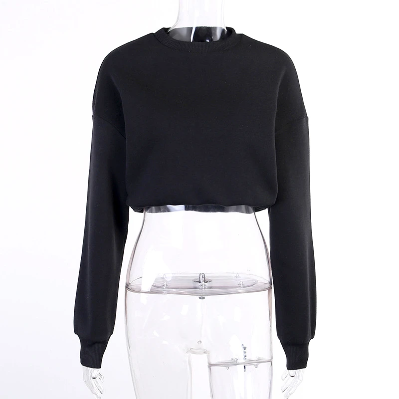 

Fashionsta Solid Sexy Short Fleece sweater Women's Casual Full Sleeves Crop sweater Autumn Winter O-Neck Sweater Female Tops New