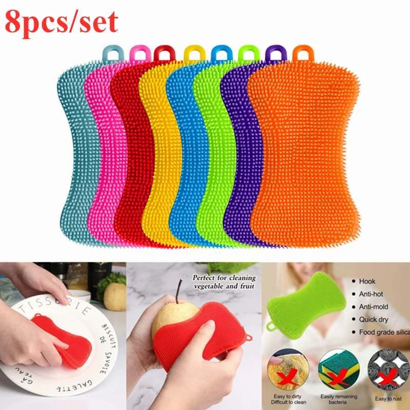 8 шт./компл. кухонная щетка для чистки щетки мытья посуды сковорода губка скребок