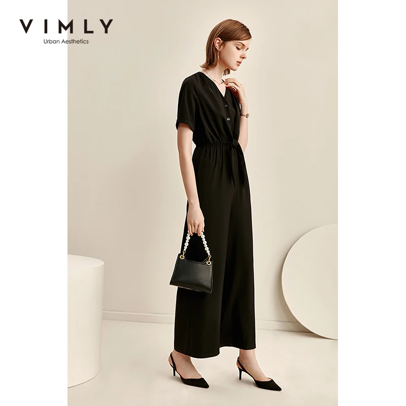 Женский винтажный Ромпер Vimly однотонный комбинезон на кнопках с v образным