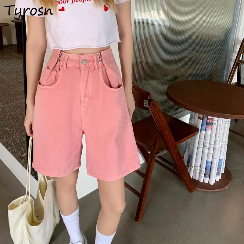 

Шорты женские с завышенной талией, Модные Розовые Мягкие штаны для отдыха в Корейском стиле, универсальная шикарная уличная одежда, милый дизайн свободного кроя для студентов