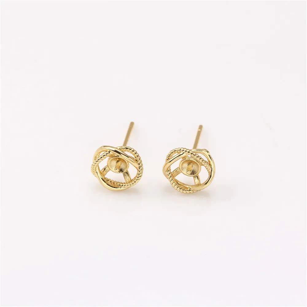 

S925 Silver needle wound geometric earrings with empty support for niche women