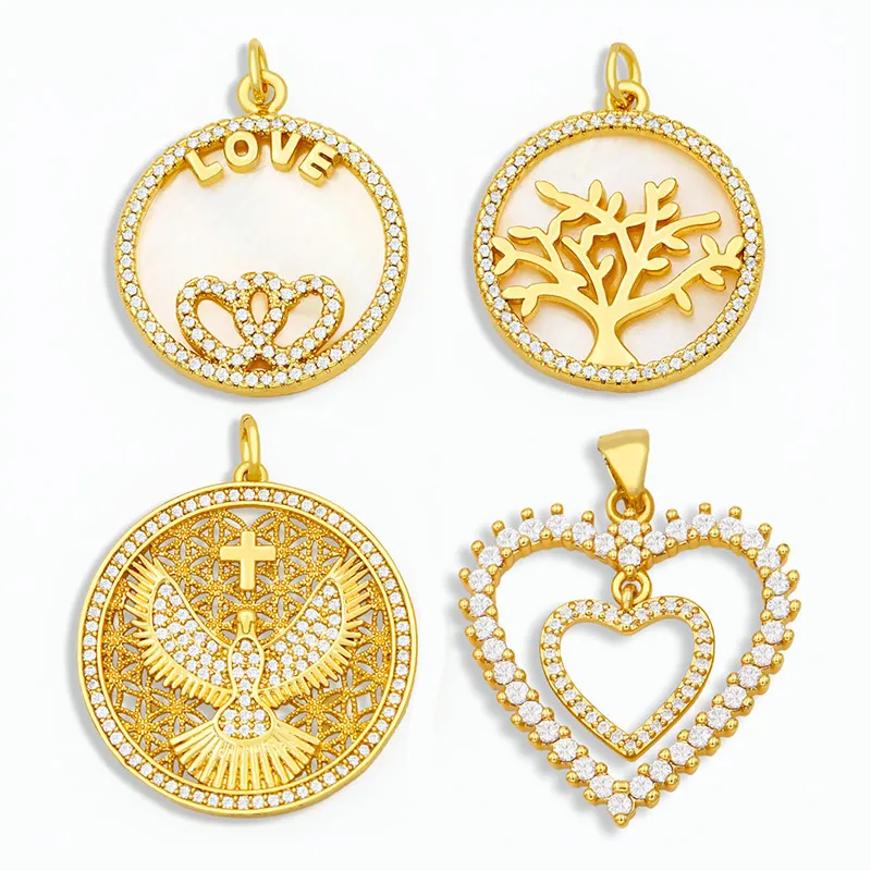 

OCESRIO CZ Brass Dangle Double Heart Necklace Pendant Charms for Jewelry Making Gold Tree Pendant Charms for Jewelry pdta262