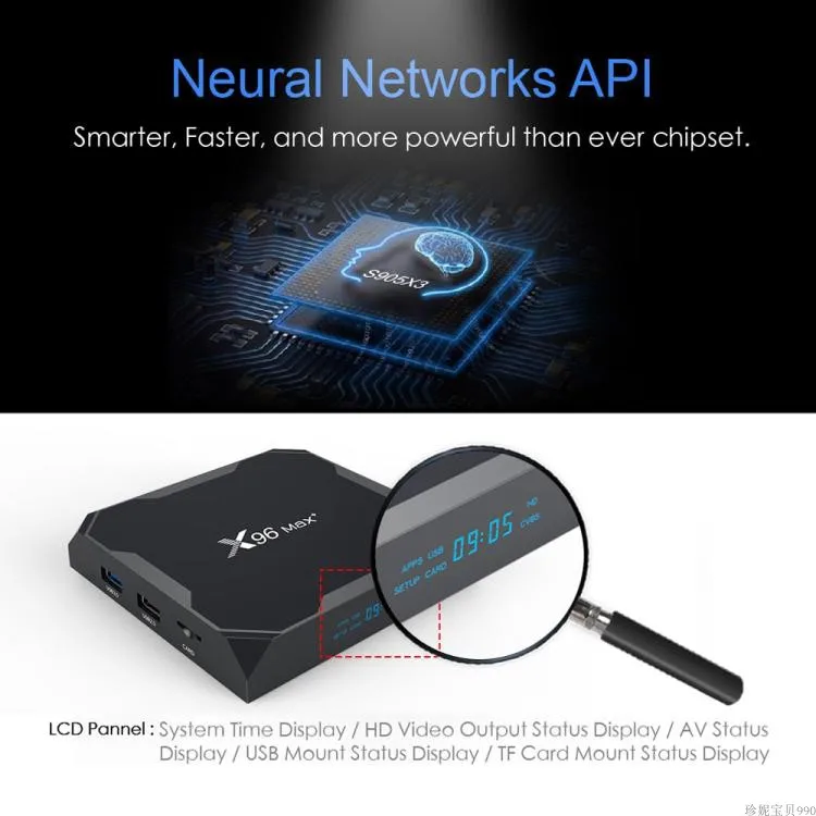 

TV BOX X96 max+ android 9.0 amlogic s905x3 1000m dual-band Bluetooth Set top box