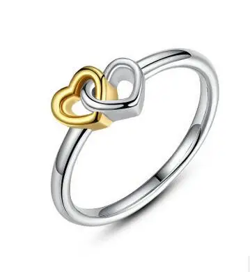 38 925 Sterling Silver Headband Ring Two Hearts and Valentine's Day Love Jewelry Ring - Main Stone Color: 38