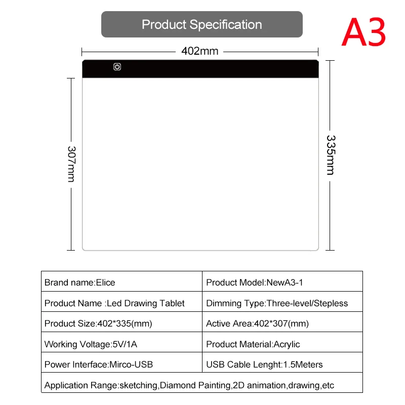 

Elice A2 A3 A4 A5 ultra thin LED Drawing Digital Graphics Pad USB LED Light pad drawing tablet Electronic Art Painting