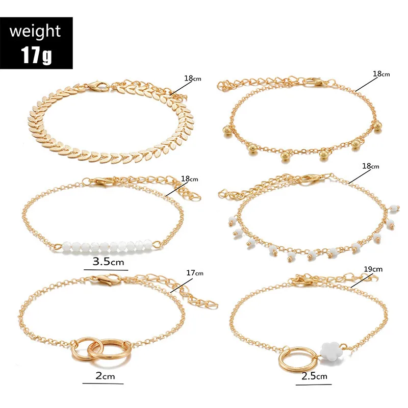 

6Pcs/set Bohemia Bracelet Multilayer Geometric Leaves Flower Gold Bead Bracelets for Women Friends Boho Party Charm Jewelry Sets