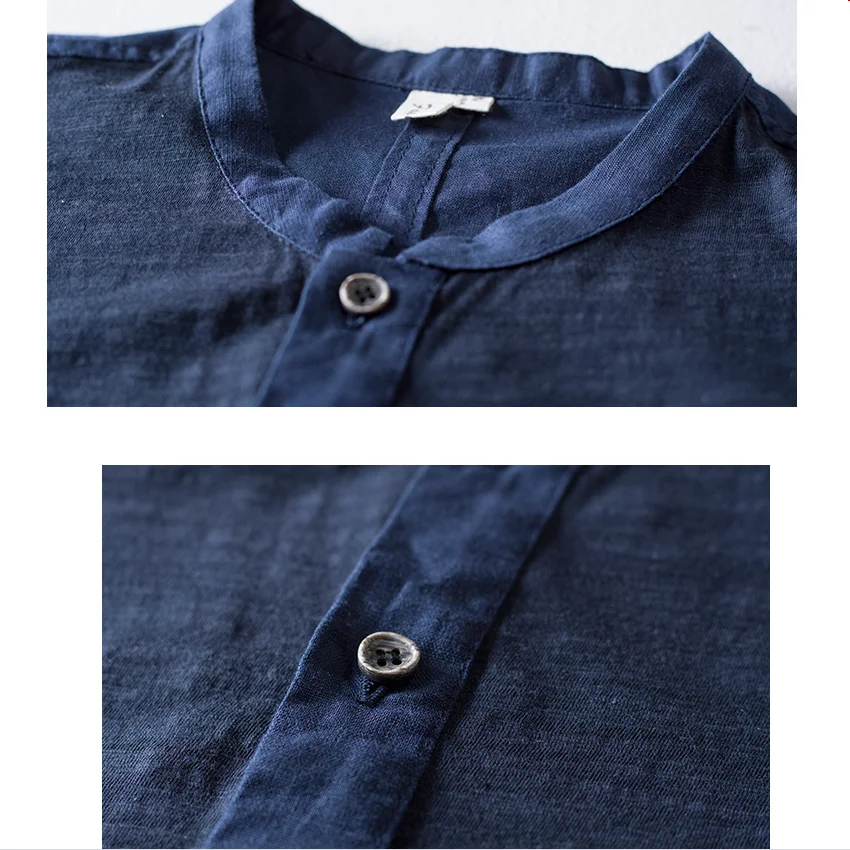 

2020 Brand clothing Fashion Men's summer High quality cotton linen short sleeve shirts/Male slim fit Stand collar Casual shirts