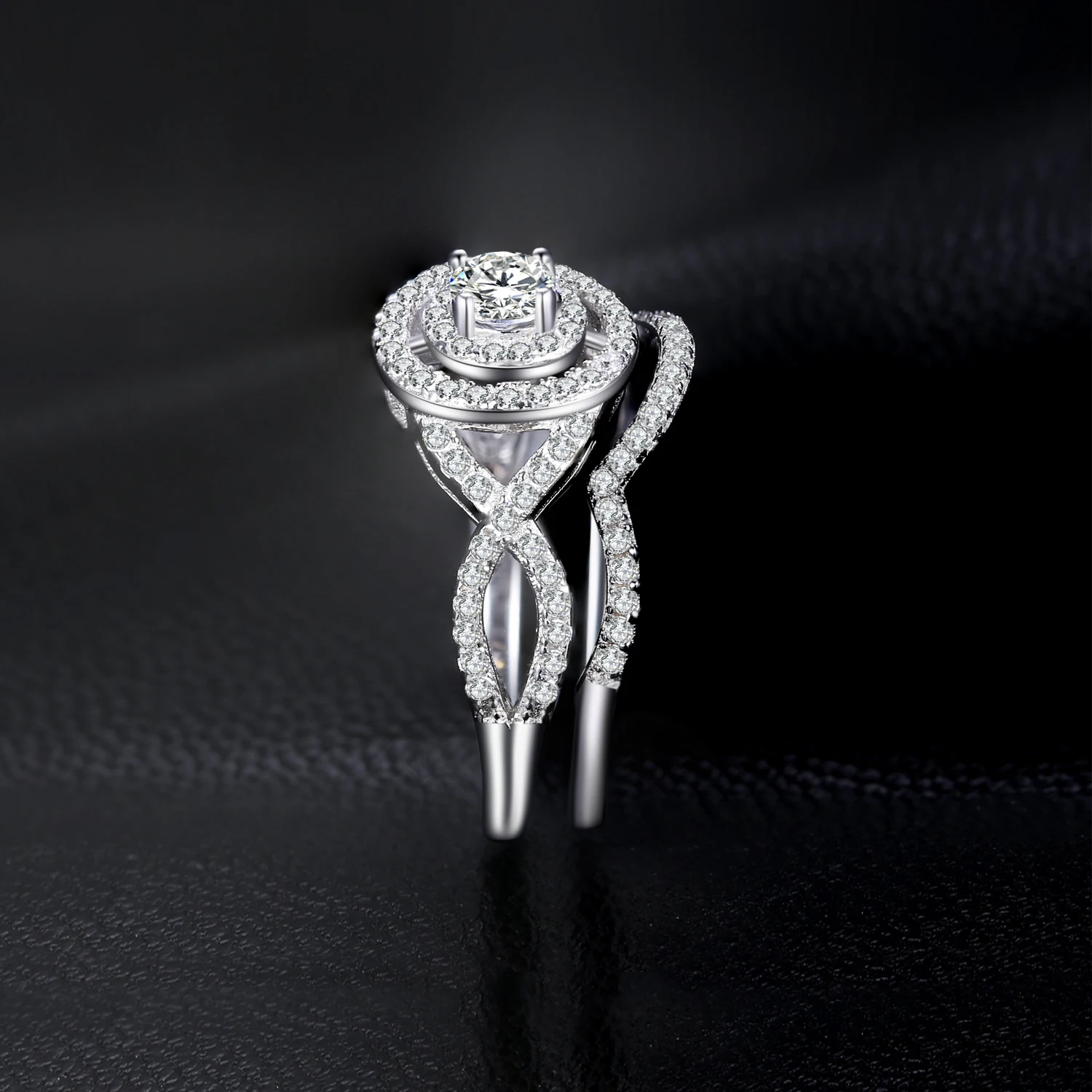 JewelryPalace бесконечность любви 4 зубец круглый с кубического циркония Stackable Halo Обручение кольцо устанавливает 925 пробы серебра подарок Для женщин
