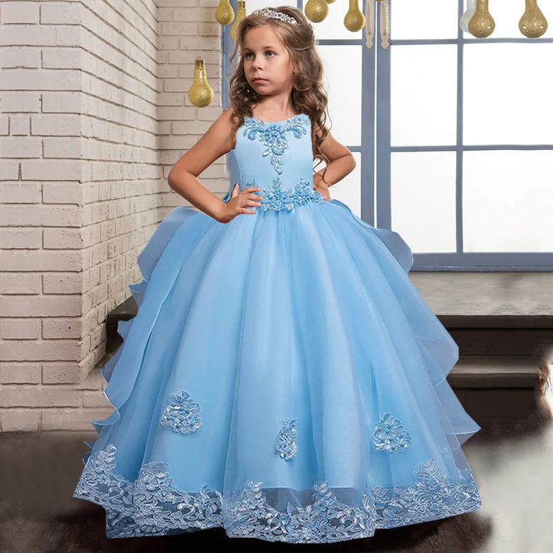 

Girls Dress Princess Petal Long Formal First Communion Children Party Gown Elegant Kids Dresses for Girls Wedding Birthday Dress