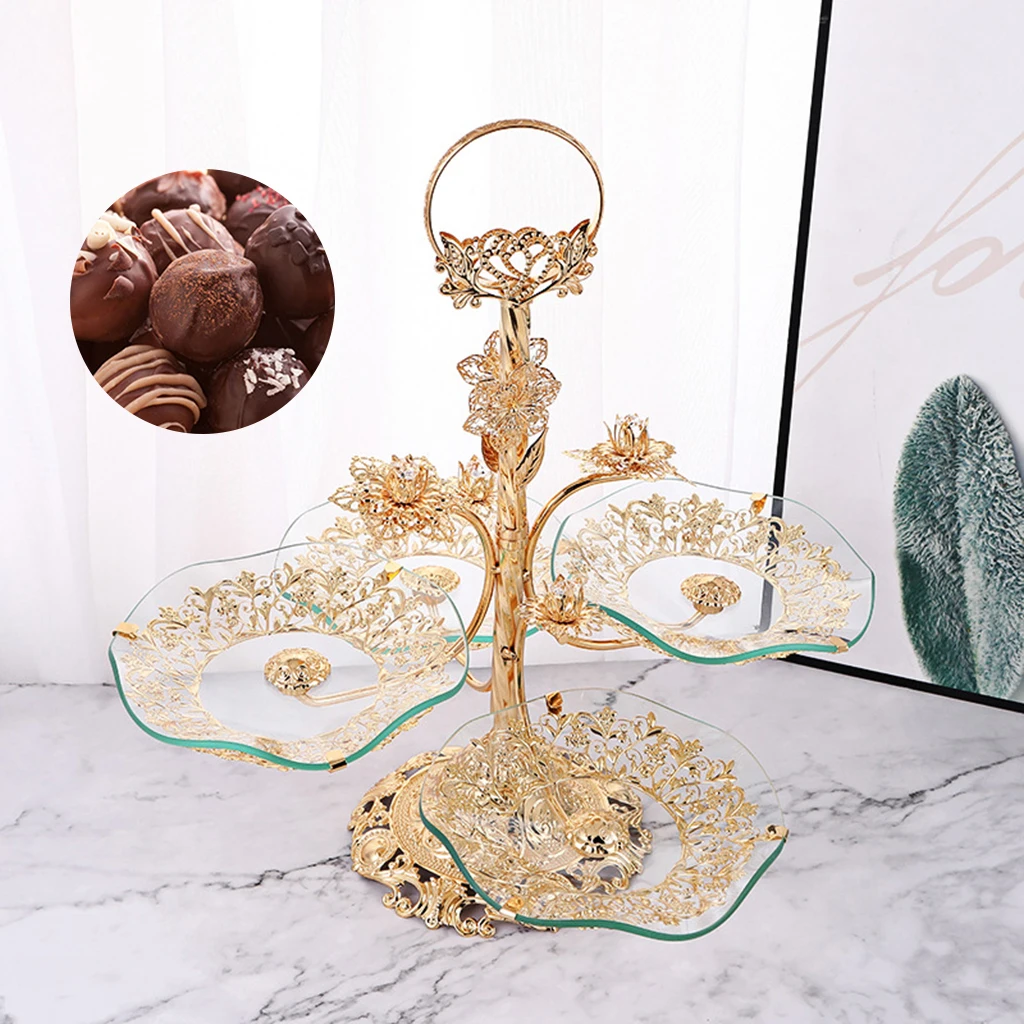 Luxury 3 Tier Glass Fruit Tray Candy Cupcake Serving Tray Holder Countertop Desk Dessert Plate Platter Display Home Kitchen