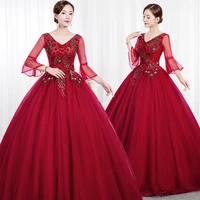 new stock burgundy watermelon v neck lace quinceanera dresses 2021 ball gown prom dress sweet 16 gown corset vestidos de 15 anos
