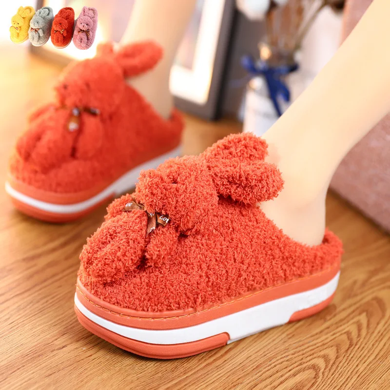 

Women House Slippers 2021 Female Home Cotton Shoes Rabbit Cartoon Non-slip Soft Casual Winter Warm Indoor Bedroom Floor Shoes