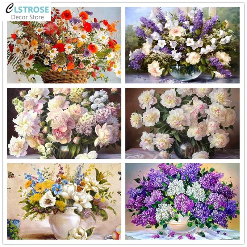 

5D Diy Diamond Painting Flower Arrangement Flower Vase Cross Stitch Kits Full Square Drill Embroidery Mosaic Artwork Home Decor