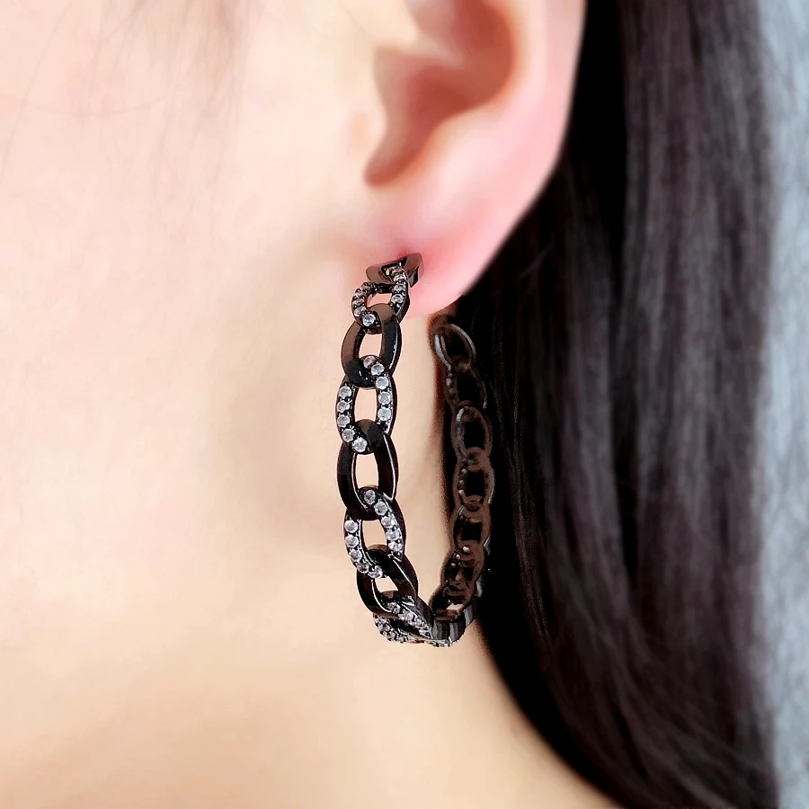 

Yurora Fashion Punk Hip-Hop Cuba Chain Gold Color Big Round Hoop Earrings Paved cubic zirconia Women Jewelry Accessories 2021 CZ