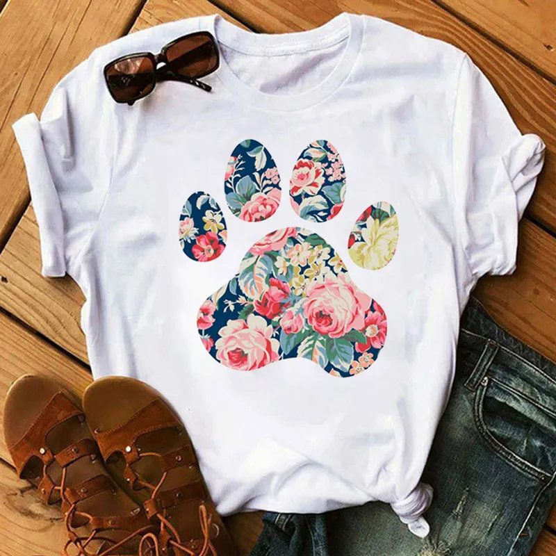 

Women T shirt Graphic Dog Paw Fashion Printed Tee shirt Female Summer Casual ladies T-shirts Fashion streetwear tshirt femme