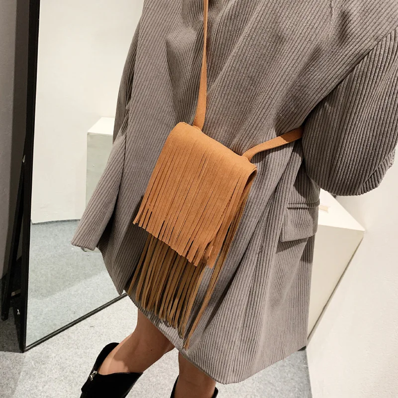 

Tassel Women Bag 2021 Winter New Designers Luxury Leather Shoulder Crossbody Bag Personality Fashion Small Square Bags Bolsa
