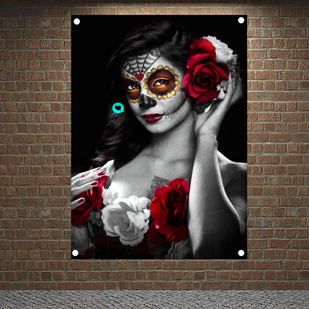 

Sexy Rose Girl Banners Canvas Painting Tattoo Art Posters Flags Flip Chart Tapestry Mural Hanging Cloth Bar Cafe Home Decoration