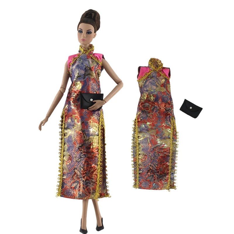 Цветочное платье для куклы Барби одежда наряды китайское Ципао вечерние платья