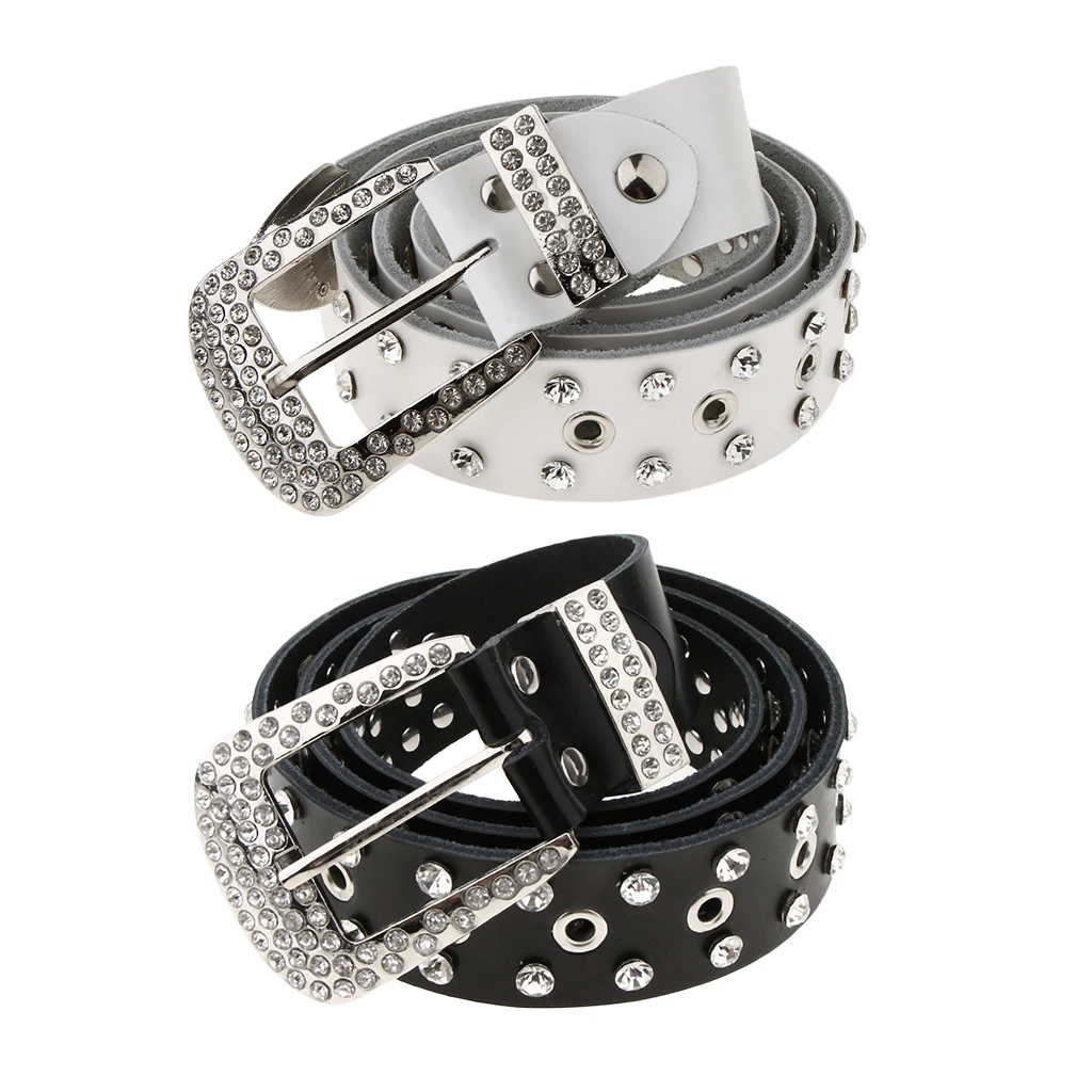 

Fashion Mens Womens Rhinestone Crystal Belts PU Leather Belt Waist Band