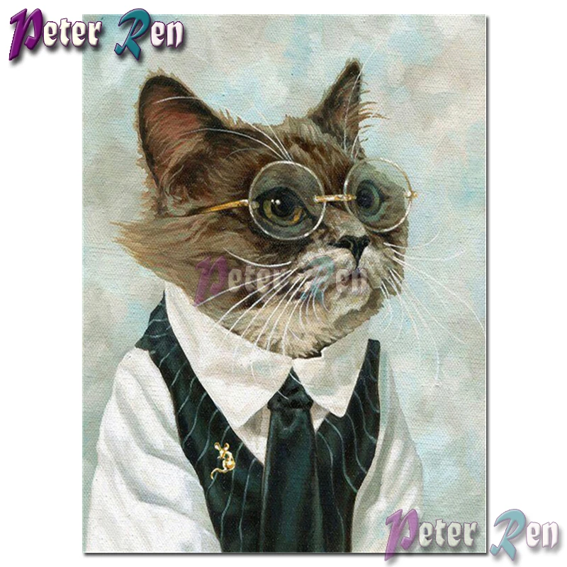 5d мультфильм алмазная живопись Вышивка Кот с очками и галстуком Сделай Сам