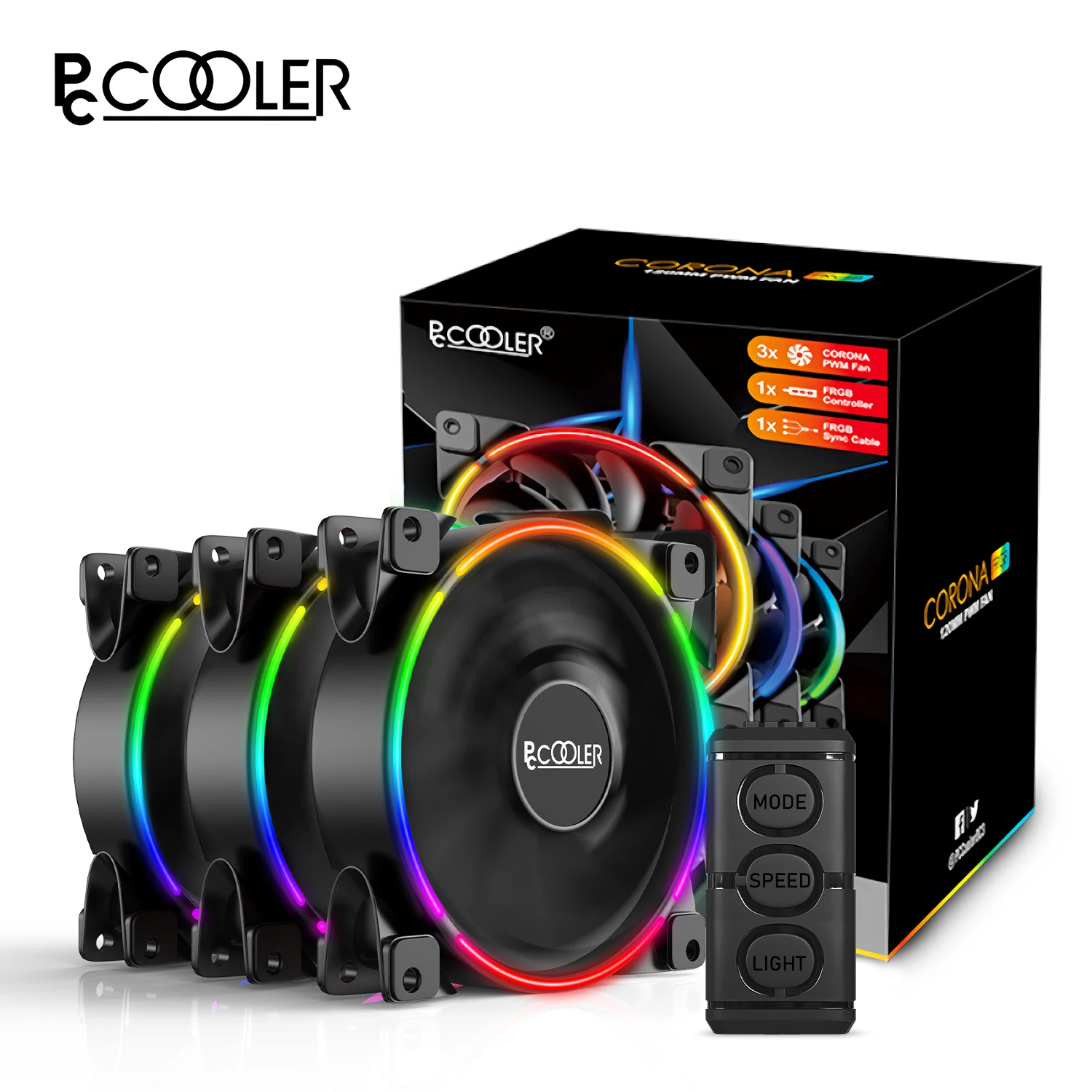 

3 шт. PCCooler RGB вентилятор 120 мм ШИМ двойное кольцо охлаждающий вентилятор 5V 3Pin и синхронизации ПК чехол тихий вентилятор Cooler