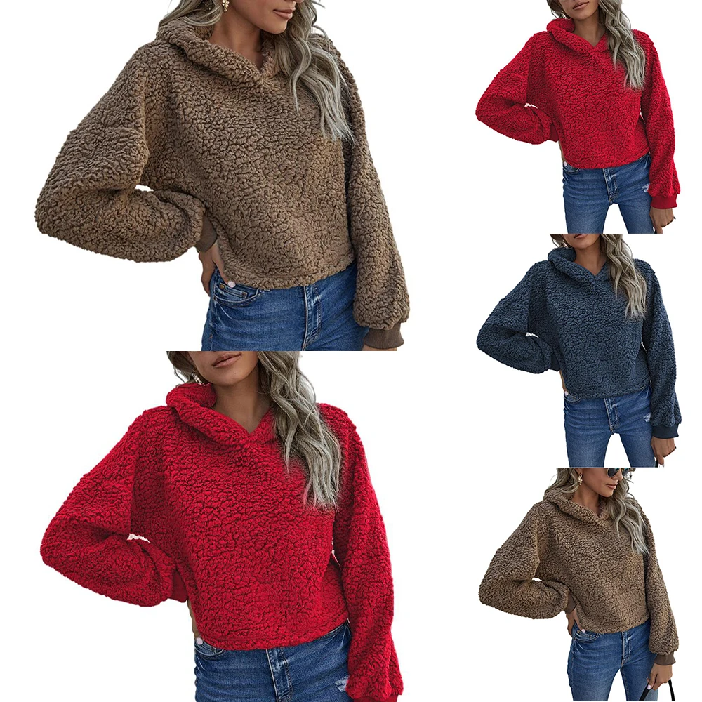 

Women Solid Color Plush Pullovers Shirts Ladies Casual Autumn Loose Tops